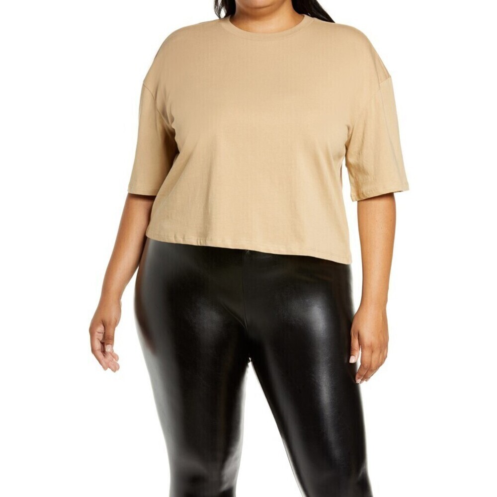BP. Cool Girl Crop Short Sleeve T-Shirt Top In Beige Nougat Plus Size 3X